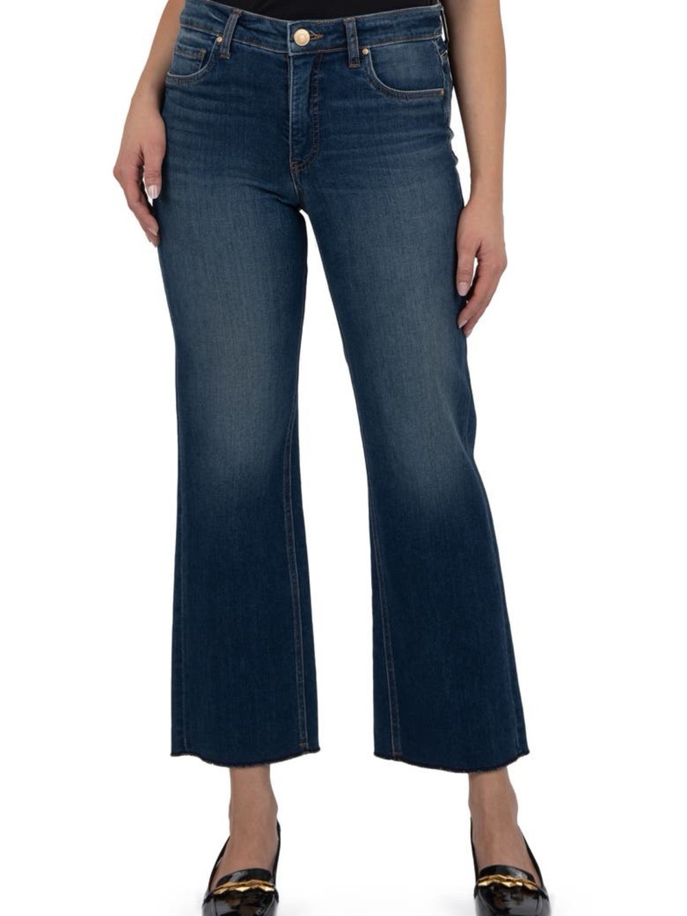 Kut from the Kloth Dark Indigo High-Rise Wide-Leg ankle Jeans